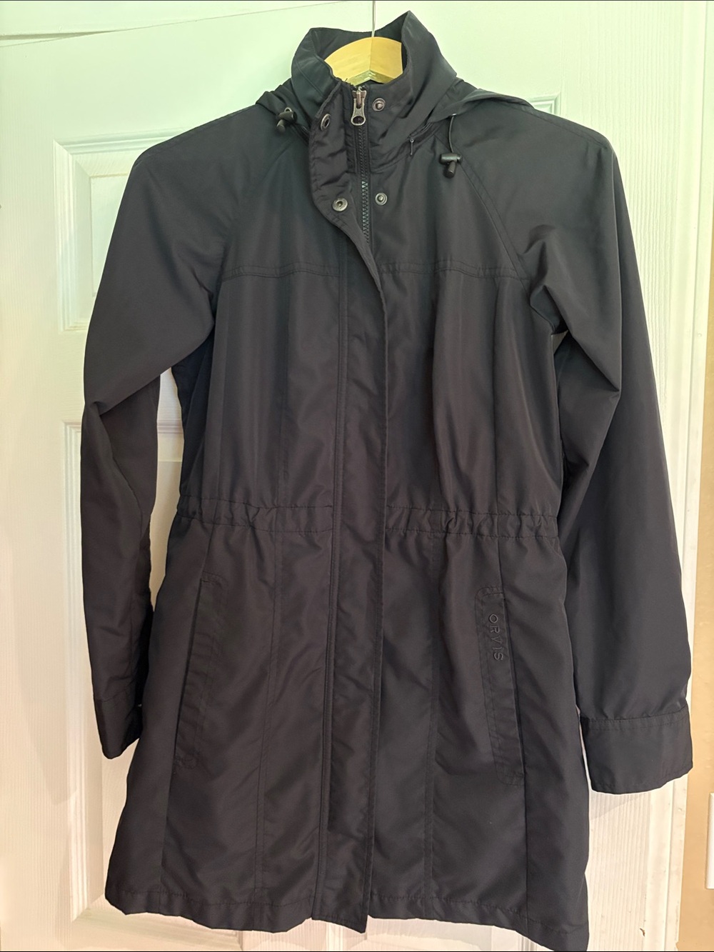 Orvis Womens Hooded Rain Jacket Black Lightweight Water Resistant XSmall